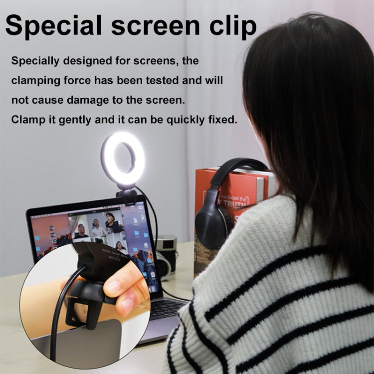 YRing48 4-Inch 48LEDs Laptop Camera Video Conference Live Beauty Ring Fill Light, Spec: Clip with Tripod - Selfie Light by buy2fix | Online Shopping UK | buy2fix