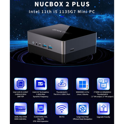 GMKTEC NUCBOX 2 Plus Windows 11 Pro/Linux/Ubuntu Mini PC, Intel 11th Tigerlake-U I5-1135G7, Quad Core 8 Thread, 2.4GHz up to 4.2GHz, 16GB+512GB, Support Bluetooth / WiFi, US Plug - Windows Mini PCs by GMKtec | Online Shopping UK | buy2fix