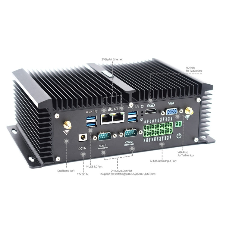 HYSTOU P12-I5-8250U Fanless Mini PC Intel Core i5-8250U Processor Quad Core up to 1.6GHz, RAM: 16G, ROM: 256G, Support Win 7 / 8 / 10 / Linux(Black) - Barebone Mini PCs by HYSTOU | Online Shopping UK | buy2fix