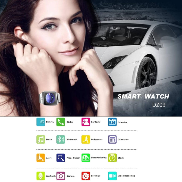 DZ09 1.56 inch Screen Bluetooth 3.0 Android 4.1 OS Above Smart Watch Phone with Bluetooth Call & Call Reminder & Sleep Monitor & Pedometer & Sedentary Reminder & Calendar & SMS & Audio and Video Player & Anti-loss Function(Black) - Smart Wear by buy2fix | Online Shopping UK | buy2fix