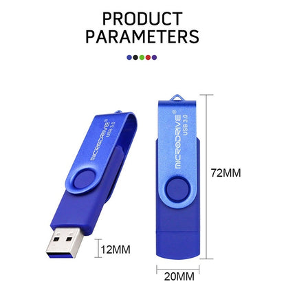 MicroDrive 32GB USB 3.0 Android Phone & Computer Dual-use Rotary Metal U Disk (Blue) - USB Flash Drives by MicroDrive | Online Shopping UK | buy2fix